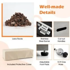Tangkula 42" Outdoor Rectangular Fire Table 50,000 BTU Propane Gas Fire Pit Table W/ Lid -Tangkula GUEST 1593091e b84a 48ef a960 8eb951e94d82