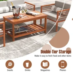 Tangkula Hardwood Outdoor Patio Coffee Table 2-Tier Coffee Table W/ Slat Tabletop & Storage Shelf Natural -Tangkula GUEST 1599d216 b648 4150 be24 1c22f17b15b4