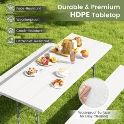 Tangkula Folding Picnic Table W/ 2 Benches 6 FT Camping Table Set W/ All-Weather HDPE Tabletop White -Tangkula GUEST 15a266ae ccca 4e5c 9ecc 030a317b57f5