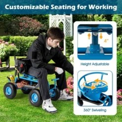 Tangkula Rolling Garden Cart Work Seat Height Adjustable Swivel Stool Cart With Removable Cushion & 2 Steering Handles -Tangkula GUEST 15afe996 435b 4a55 a17b 7a143533d52a
