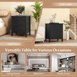 Tangkula 3-Drawer Modern Nightstand Bedside Table Wooden End Table White/Black -Tangkula GUEST 15d70a81 5e49 4e15 a225 68c99b396366 1