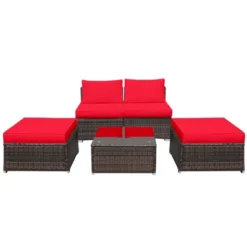 Tangkula 5-Piece Outdoor Rattan Wicker Sofa Set Lounge Chair With Red Cushions 15 Tangkula 5-Piece Outdoor Rattan Wicker Sofa Set Lounge Chair With Red Cushions -Tangkula GUEST 16397155 b3cd 46e1 881e 139069d7a470