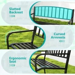 Tangkula 50 Inches Garden Bench W/ Slatted Backrest & Curved Armrests For Porch -Tangkula GUEST 1681ddcb 6d93 4cf2 8e92 efe67151e985