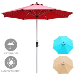 Tangkula 9Ft Patio Outdoor Umbrella Market Table Umbrella W/ Crank 8 Ribs Burgundy -Tangkula GUEST 16871dd4 a689 465d 9ee2 5aac795b457d
