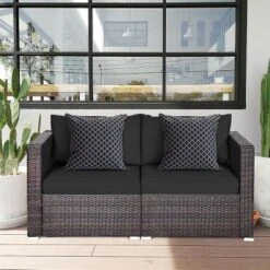 Tangkula 2-Piece Patio Wicker Corner Sofa Set Rattan Loveseat With Removable Cushions