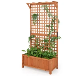 Tangkula Raised Garden Bed With Trellis Indoor & Outdoor Plant Container With Hanging Roof Drainage Holes For Climbing Vines Flowers -Tangkula GUEST 171fe189 156a 419a bcbc b5a61a4e4976