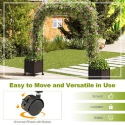 Tangkula 6.6 FT Arch Arbor Trellis W/ 2 Planter Boxes Garden Pergola Arbor W/ Detachable PE-Coated Metal Tubes Self-Watering System & Lockable Wheels -Tangkula GUEST 1783ca37 a6b7 4670 a497 c02a43356f40