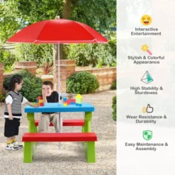 Tangkula Kids Picnic Table Set Indoor Outdoor Toddler Table With Bench & Removable Umbrella Portable Children Play Set -Tangkula GUEST 17bbc4e6 f839 4326 ad15 e3012ef39285