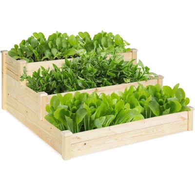 Tangkula 3 Tier Wooden Raised Garden Bed Planting Box Growing Flower Vegetables Outdoor 3 Tangkula 3 Tier Wooden Raised Garden Bed Planting Box Growing Flower Vegetables Outdoor