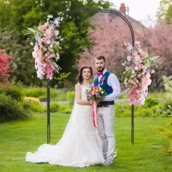 Tangkula 95" Garden Arch Trellis W/PE Wrapped Metal Pipes Ground Stakes Spiral Rods -Tangkula GUEST 1823e1dd 0d7a 4a32 a532 52246c057c4d