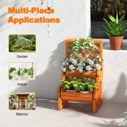 Tangkula 2-Tier Raised Garden Bed With Trellis Wooden Planter Container With 2 Planter Boxes For Climbing Plants Flower Herb Growing -Tangkula GUEST 185ca27c 6968 4d80 a071 6ad35b3b0514