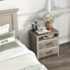 Tangkula Nightstand W/ 2 Drawers Farmhouse Bed Side Table W/ Open Storage Shelf