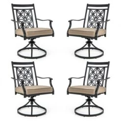 Tangkula Patio Metal Swivel Chairs Set Of 4 Fabric Bistro Chairs W/ Curved Armrests -Tangkula GUEST 18831aef afcd 41e0 9939 6a45f420b68a
