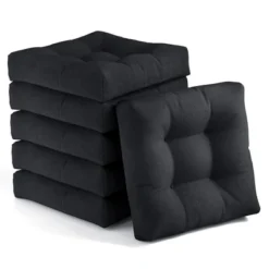 Tangkula Set Of 6 Tufted Patio Cushions 4" Outdoor Seat Cushions Waterproof & High Elasticity Square Chair Cushions Black -Tangkula GUEST 18e92b86 59f2 421f aeb6 104115788b97