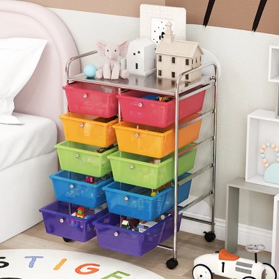 Tangkula 10-Drawer Rolling Storage Cart Tools Scrapbook Paper Organizer On Wheels Rainbow 6 Tangkula 10-Drawer Rolling Storage Cart Tools Scrapbook Paper Organizer On Wheels Rainbow - Image 4