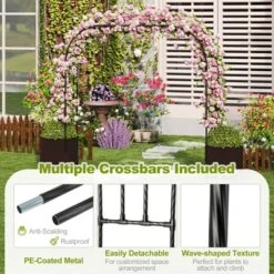 Tangkula 6.6 FT Arch Arbor Trellis W/ 2 Planter Boxes Garden Pergola Arbor W/ Detachable PE-Coated Metal Tubes Self-Watering System & Lockable Wheels -Tangkula GUEST 19554cc9 6bc8 4d1a bce7 cd3ee47d363e