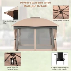 Tangkula Patio 12'x 10'Canopy Heavy Duty Steel Gazebo Double Vented Outdoor Brown -Tangkula GUEST 195da377 233b 4305 bcd0 d337932d5405