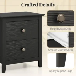 Tangkula 2PCS Modern Nightstand W/ Storage 2 Drawers & Support Legs For Bedroom Black -Tangkula GUEST 19654ec6 2b51 440f b598 6fb6ce0509bc