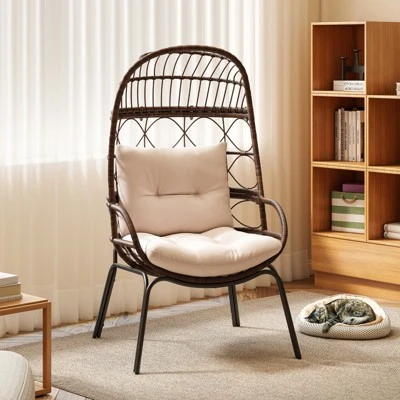 Tangkula PE Wicker Egg Chair Patio Cocoon Lounger W/ Comfortable Cushions & Metal Frame 4 Tangkula PE Wicker Egg Chair Patio Cocoon Lounger W/ Comfortable Cushions & Metal Frame - Image 2