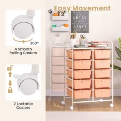 Tangkula 10 Drawers Rolling Cart Classroom Organizers Storage Cart With Wheels For Office Home School Supplies Tool Craft Art Paper Peach Fuzz -Tangkula GUEST 1988a513 f030 4407 ad2f 9d82bd9fc218