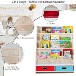 Tangkula Book Rack Kids Toys Organizer Shelves With 4 Sling Bookshelf And 2 Boxes -Tangkula GUEST 198ea3be 42c2 4d99 af46 c62d9a606005