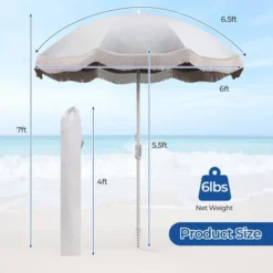 Tangkula 6.5 FT Beach Umbrella W/ Fringe Tassel Umbrella W/ Push Button Tilt Sand Anchor -Tangkula GUEST 19b9d616 ec0f 4a06 bb54 0e8c423aedf2