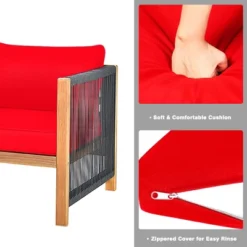 Tangkula Outdoor Patio Wood Conversation Furniture Set Padded Chair With Coffee Table Red/Turquoise -Tangkula GUEST 1a3732c5 dbf7 4b2f 88d8 484ab64110d0