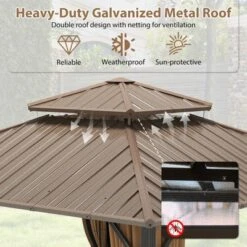 Tangkula 12 X 12 FT Hardtop Gazebo W/ Netting Heavy-Duty Double-Roof Galvanized Metal Top 15 Tangkula 12 X 12 FT Hardtop Gazebo W/ Netting Heavy-Duty Double-Roof Galvanized Metal Top -Tangkula GUEST 1a473717 31a0 4c6b bdfa bbbd7fd14459