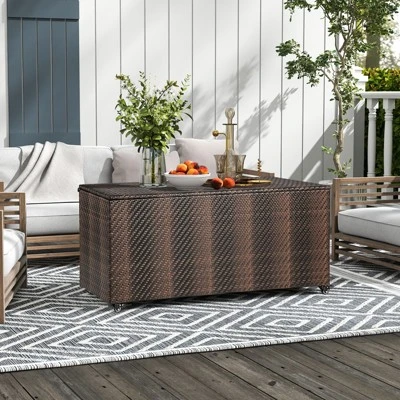 Tangkula 96 Gallon Outdoor Storage Box PE Wicker Deck Box With 4 Wheels & Waterproof Liner Patio Rattan Storage Container Mix Brown/Mix Grey 3 Tangkula 96 Gallon Outdoor Storage Box PE Wicker Deck Box With 4 Wheels & Waterproof Liner Patio Rattan Storage Container Mix Brown/Mix Grey