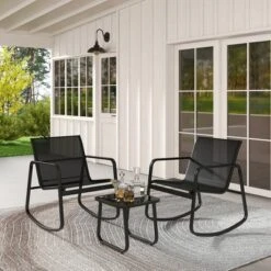Tangkula 3 Piece Rocking Bistro Set Patio Furniture Set W/ 2 Rocking Chairs & Glass-Top Coffee Table -Tangkula GUEST 1add07d8 1313 48d9 8766 64255d0567d9