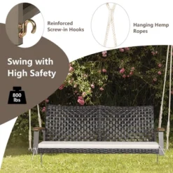 Tangkula 2-Seat Rattan Porch Swing Chair Outdoor Wicker Swing Bench W/ Seat Cushion -Tangkula GUEST 1ae7d9ec 5e37 40ea b48a 92250667b870