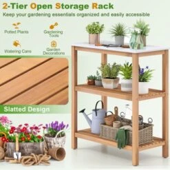 Tangkula 3-Tier Patio Garden Potting Bench Table W/ Acacia Wood 2 Slatted Shelves -Tangkula GUEST 1b09db7f 33de 4d12 a376 a065ab6e0356