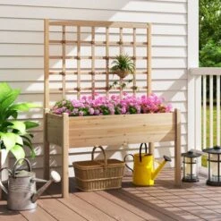 Tangkula Raised Garden Bed W/ Lattice Trellis Drainage Holes Legs Legs For Climbing Vine -Tangkula GUEST 1b3143bd 53e0 489e 816e d5c63a49158c