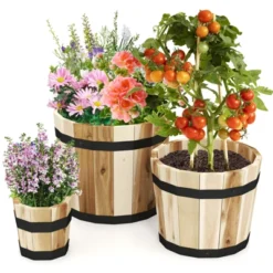 Tangkula Outdoor Wooden Planter Box Set Of 3 W/ Drainage Holes For Flower Herb Shrub -Tangkula GUEST 1b656634 27e4 4163 a6c8 a98091fcd0a0