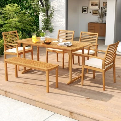 Tangkula Outdoor Wooden Dining Table For 4-6 71" Acacia Wood Table 6 Tangkula Outdoor Wooden Dining Table For 4-6 71" Acacia Wood Table - Image 4
