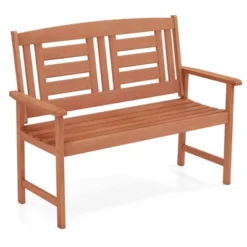 Tangkula Patio Wood Bench Garden Loveseat W/Inclined Backrest Long Armrests Wood Grain -Tangkula GUEST 1b8e5e37 9634 4db7 b8b3 b88efcd9fe78