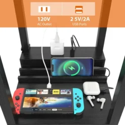 Tangkula Modern Shelf Floor Lamp With Shelves And Drawer, 1 Power Outlet And 2 USB Ports, Standing Floor Lamp Black -Tangkula GUEST 1bafb02a 22ac 4111 ab81 e0e8479e234f