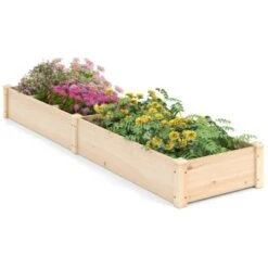 Tangkula Wooden Raised Garden Bed W/ 2 Planter Boxes Divider Open-Ended Base For Flower -Tangkula GUEST 1bc3adda a189 4650 ac05 ebfa170a3a14