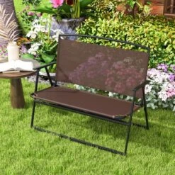 Tangkula Foldable Garden Bench 2-person Patio Loveseat With Fabric Backrest And Metal Armrests Portable Outdoor Loveseat Bench -Tangkula GUEST 1c251672 9928 44bb 80e3 e3640489d0f1