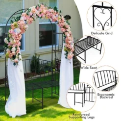 Tangkula Steel Garden Arch W/ 2-Seat Bench 6'7"H X 3'8"W Outdoor Arbor For Climbing Plants -Tangkula GUEST 1cc1d5be 145f 436d 9155 21c83b3f8f18