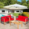 Tangkula Outdoor Patio Wood Conversation Furniture Set Padded Chair With Coffee Table Red/Turquoise -Tangkula GUEST 1cc3e4cd 163b 4819 9d06 f02c7dd59de5