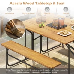 Tangkula Patio Table Bench Set For 2 Picnic Table & Loveseat W/Acacia Wood Top Metal Legs -Tangkula GUEST 1d2e067d 1e8f 4ef7 858c 3a046f3fd793