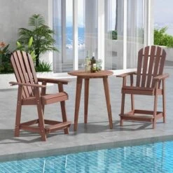 Tangkula Tall Adirondack Chair HDPE Outdoor Bar Stools With Armrests 4.5” Wide Footrest Patio Adirondack Barstools All-Weather Balcony Chairs Brown