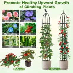 Tangkula 2PCS Garden Obelisk Trellis For Climbing Plants 78” Rustproof PE-Coated Metal Flower Trellis W/ Adjustable Height -Tangkula GUEST 1d482ef6 2fd6 465f 9c29 884d99a6cdc2