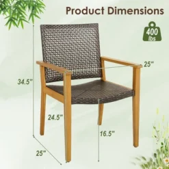 Tangkula Outdoor Rattan Chair Set Of 4 Patio PE Wicker Dining Chairs W/ Sturdy Acacia Wood Frame -Tangkula GUEST 1db0362c 4a26 4601 bb83 2677f9aca07d