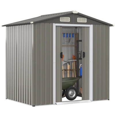 Tangkula 6' X 4' Outdoor Storage Shed Weather Resistant Galvanized Steel Shed With Tilted Roof Lockable Sliding Doors & 4 Air Vents 11 Tangkula 6' X 4' Outdoor Storage Shed Weather Resistant Galvanized Steel Shed With Tilted Roof Lockable Sliding Doors & 4 Air Vents - Image 9