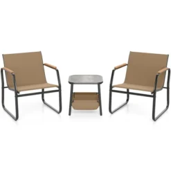 Tangkula 3-Piece Bistro Set Patio Chairs & Side Table W/ Storage Basket Breathable Mesh Fabric -Tangkula GUEST 1e2edc09 417c 4b01 869a c91777346f75