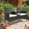 Tangkula Outdoor Rattan Furniture Wicker Conversation Chair Patented