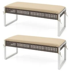 Tangkula 43 Inch Patio Rectangle Ottoman Pack Of 2 W/ Metal Legs & Seat Cushion -Tangkula GUEST 1ed3683a 4822 427c 8b83 318a55a0d916