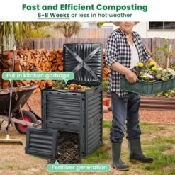 Tangkula 80-Gallon Outdoor Composter W/ Large Openable Lid & Bottom Exit Door -Tangkula GUEST 1f0f12d2 0306 41ee a9f3 40353c2ddc59